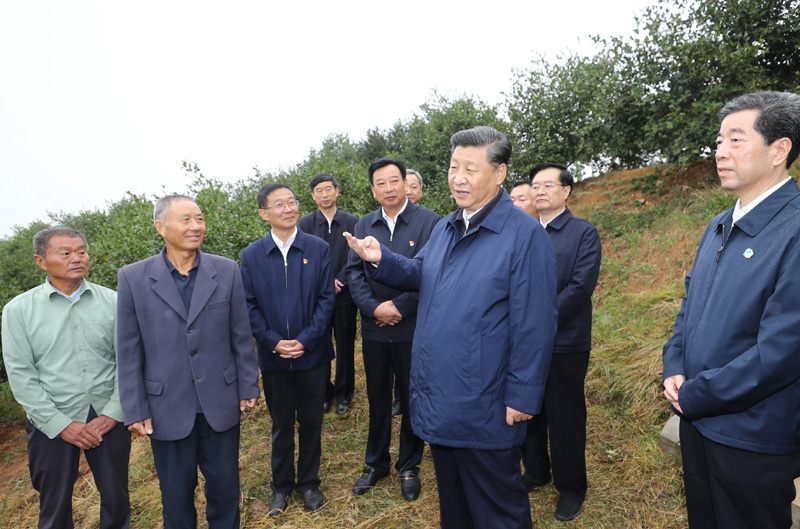 　　9月16日至18日，中共中央總書記、國(guó)家主席、中央軍委主席習(xí)近平在河南考察。這是17日上午，習(xí)近平來到信陽(yáng)市光山縣槐店鄉(xiāng)司馬光油茶園，同正在勞作的村民和管理人員交流。 新華社記者 鞠鵬 攝