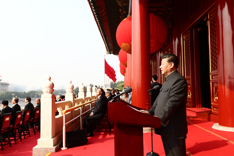 10月1日上午，慶祝中華人民共和國成立70周年大會在北京天安門廣場隆重舉行。中共中央總書記、國家主席、中央軍委主席習(xí)近平發(fā)表重要講話。